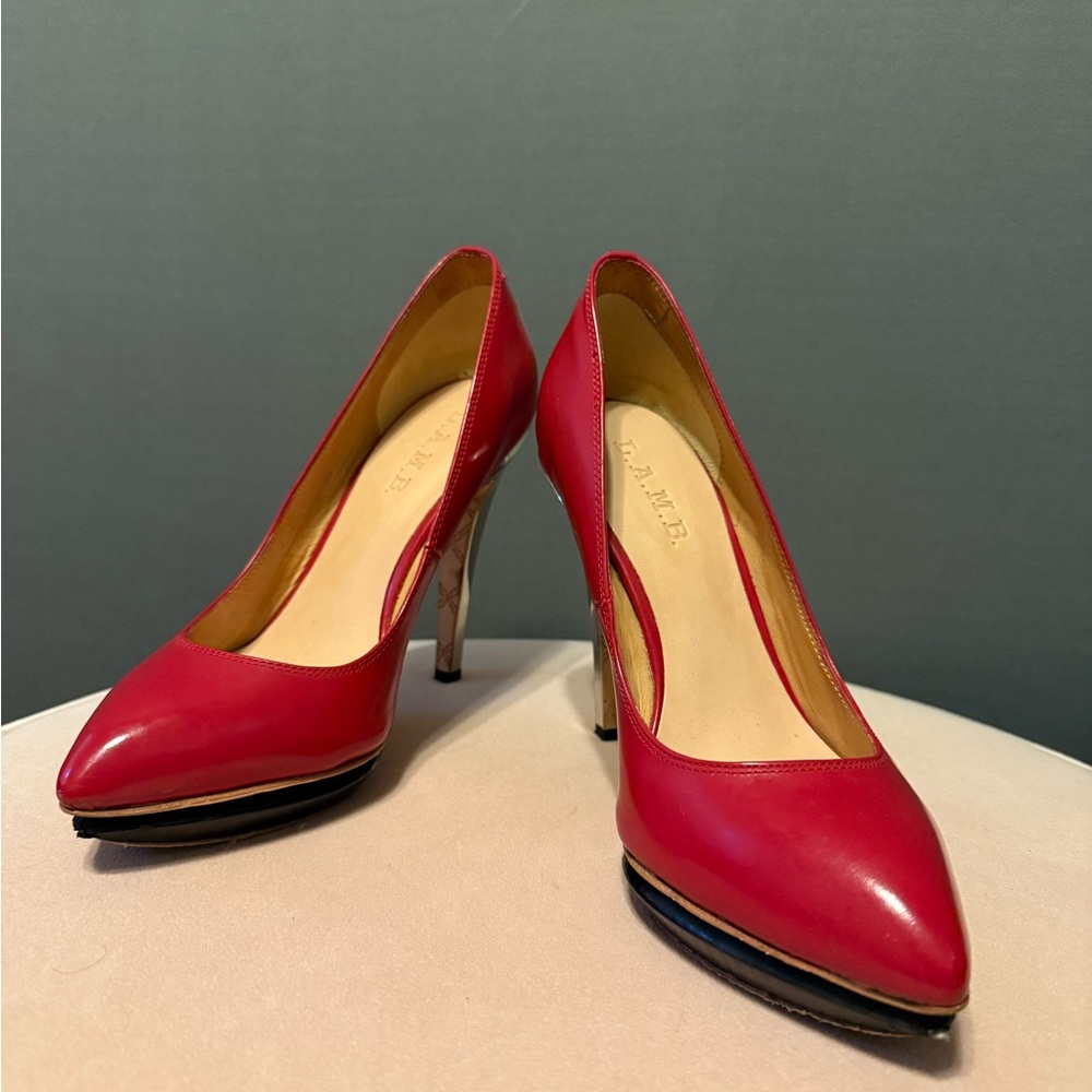 L.A.M.B Red Leather High Heel Platform Pump Shoes. Size 7